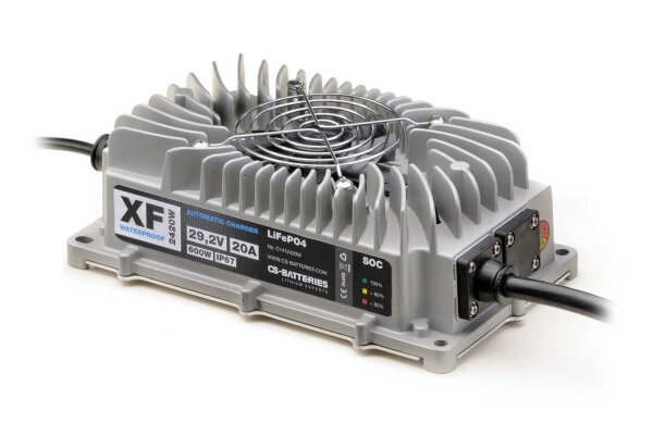 CS-ELECTRONIC XF2420W Automatic Waterproof LiFePO4 24V/20A Charger in Metal Housing - 600W - Waterproof IP67